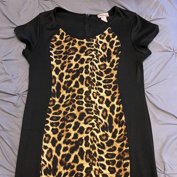 Allison Brittney XL Black & Leopard Print Dress - Picture 1 of 4